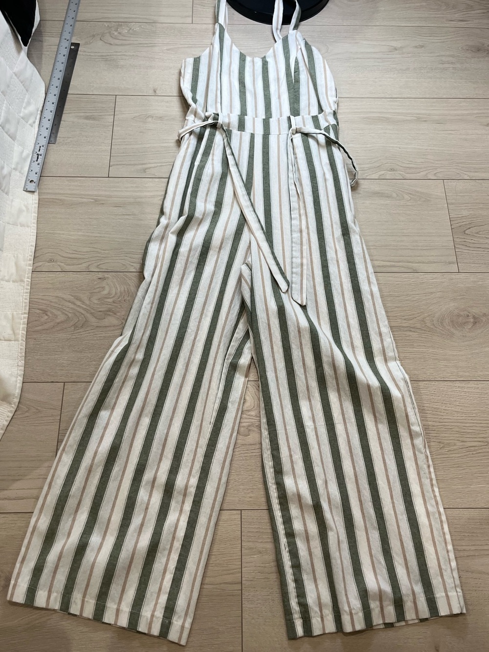 V&L Brand Made In Italy Romper Beige, Sage & Tan Stripe Women’s Large Back Zip